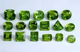 Green gems in different shapes